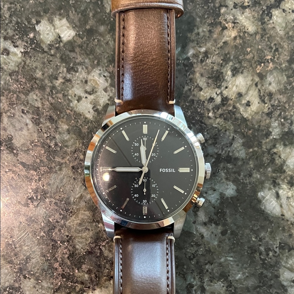 Fossil Men's Black Dial Brown Leather Watch